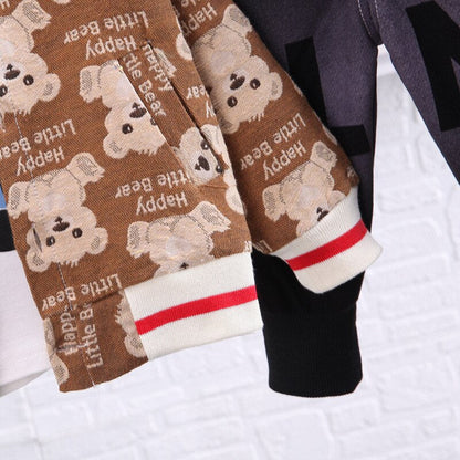 Conjunto de 3 piezas de chándal con estampado de oso, cárdigan, abrigo, sudadera con capucha y pantalones.