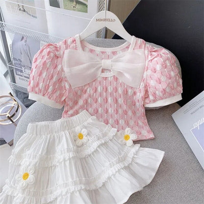 Conjunto infantil de lazo y flores