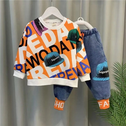 Conjunto de ropa para bebé, nuevo jersey estampado de manga larga y pantalones, 2 piezas, ropa de primavera y otoño
