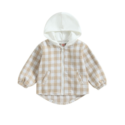 Chaqueta con capucha y cremallera a cuadros