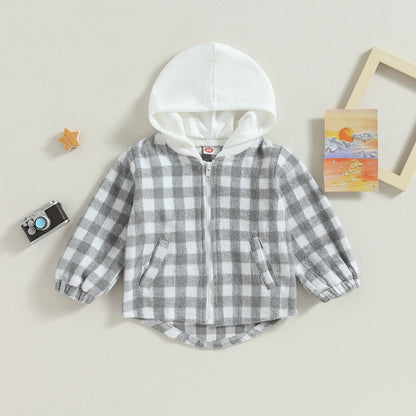 Chaqueta con capucha y cremallera a cuadros