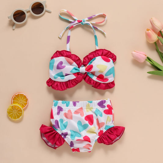 Bikini/Halter Crop Tops and Ruffles Shorts Swimsuit Set