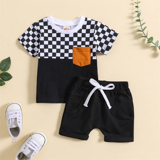 Conjunto infantil de manga corta a cuadros