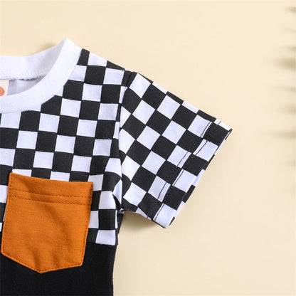 Conjunto infantil de manga corta a cuadros