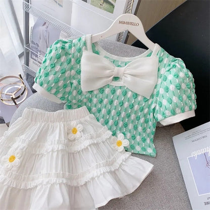 Conjunto infantil de lazo y flores