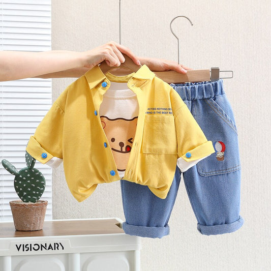 Conjunto infantil de 3 piezas oso con vaqueros