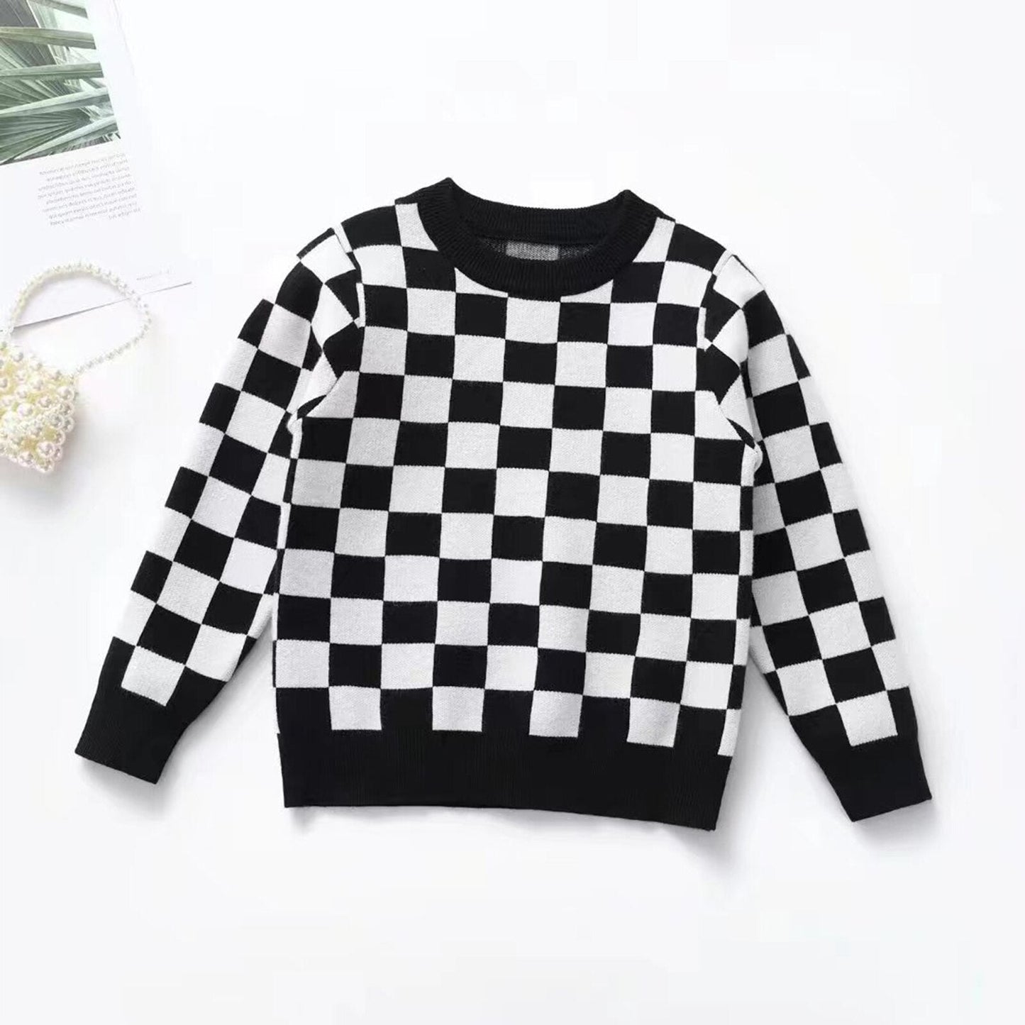 Blusa infantil con estampado de tablero de ajedrez
