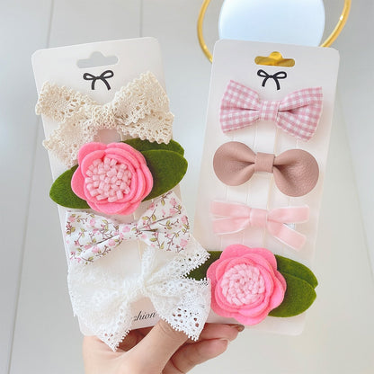 Juego de 4 pinzas para el pelo con lazo estampado de encaje dulce