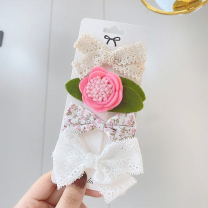 Juego de 4 pinzas para el pelo con lazo estampado de encaje dulce