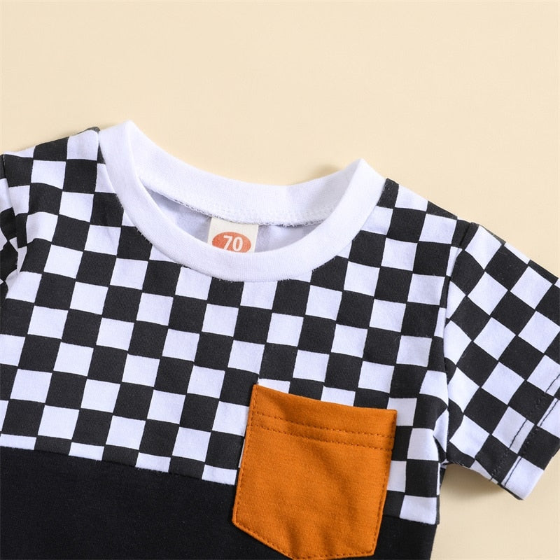 Conjunto infantil de manga corta a cuadros