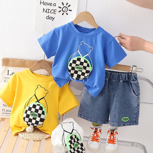 Conjunto infantil de oso con aplique de monedero