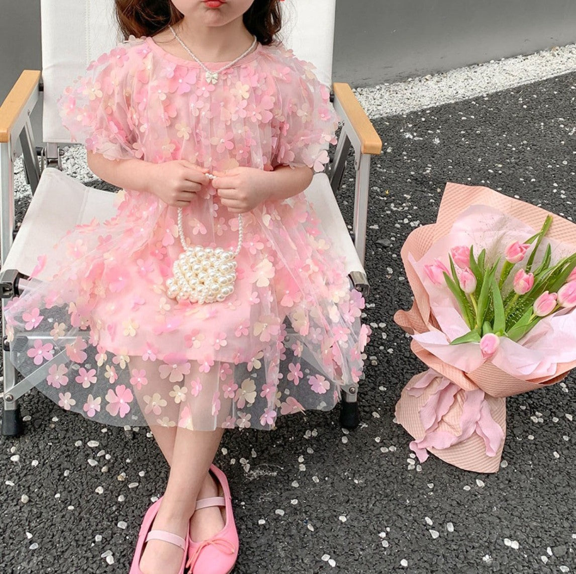 Vestido infantil de tul 3D 