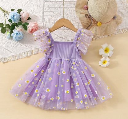Vestido de margaritas de tul para niña 