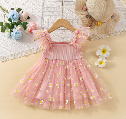 Vestido de margaritas de tul para niña 
