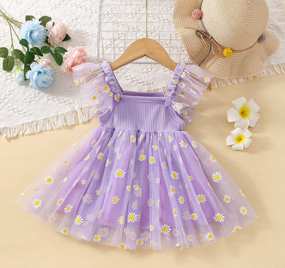 Vestido de margaritas de tul para niña 