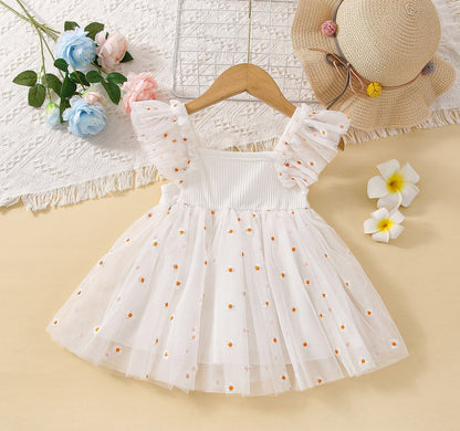Vestido de margaritas de tul para niña 