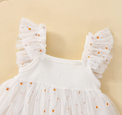 Vestido de margaritas de tul para niña 