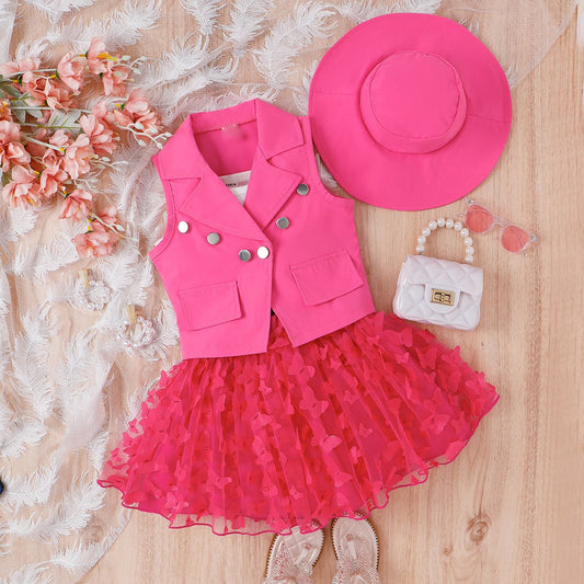 Conjunto de vestido y chaleco de mariposa 