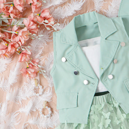 Conjunto de vestido y chaleco de mariposa 